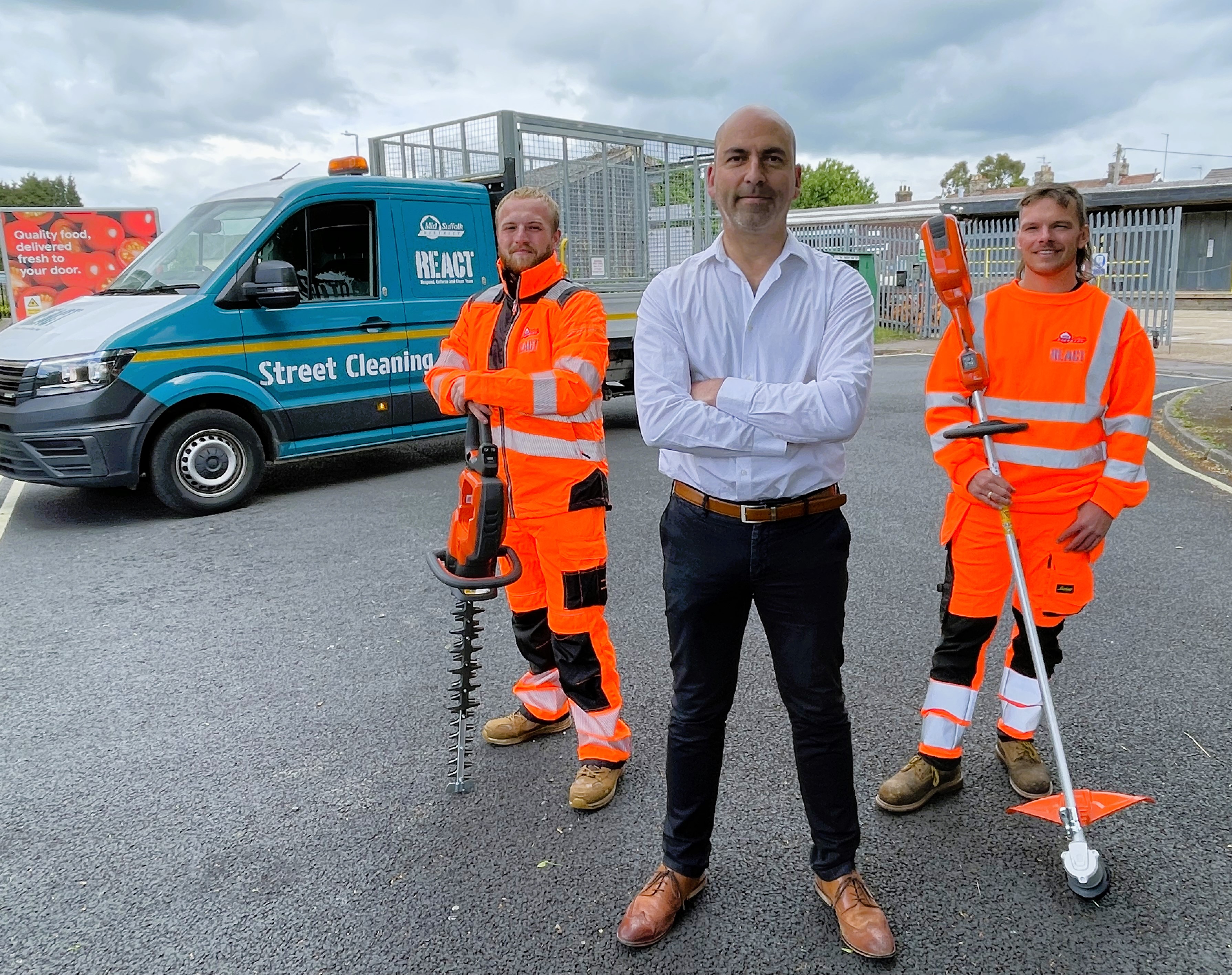 Cllr Tim Weller (centre) with REACT duo Jason (left) and Billy (right)
