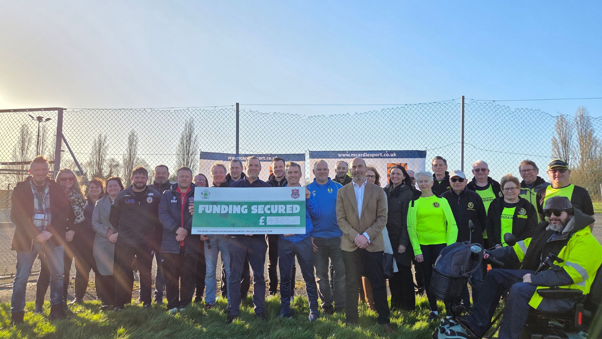 Mid District Council Suffolk staff and Councillors with representatives from Stowupland Falcons FC, AFC Chilton, Stowmarket Youth Football Club, Stowmarket Town Council, Everyone Active, Salvation Army, Stowmarket Striders and Suffolk FA.