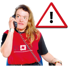 Image of a person on the phone with an exclamation mark