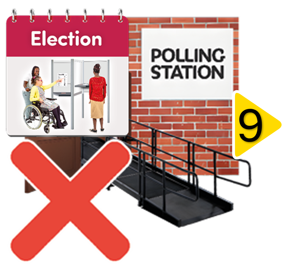 Image of a polling station crossed through