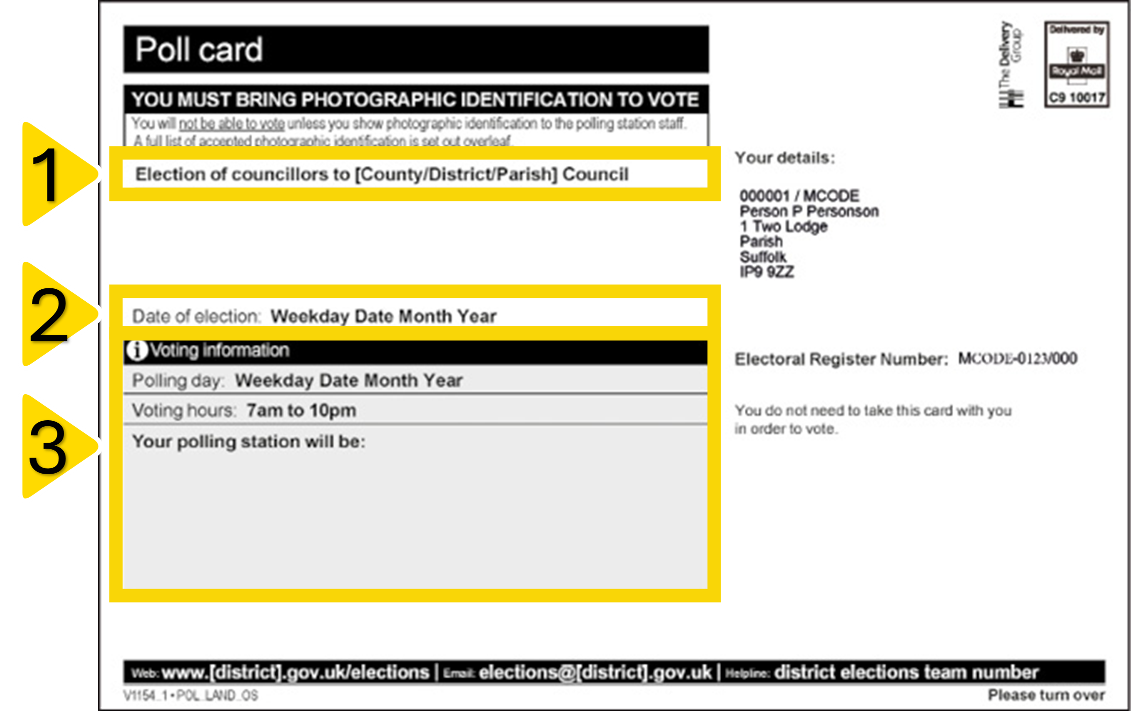 Image of the front of a poll card