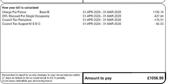 Council Tax Support showing on a Council Tax Bill in 2025